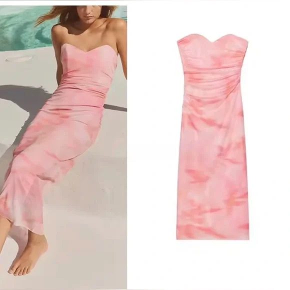 Zara Strapless Pink and White Dress - Picture 3 of 9